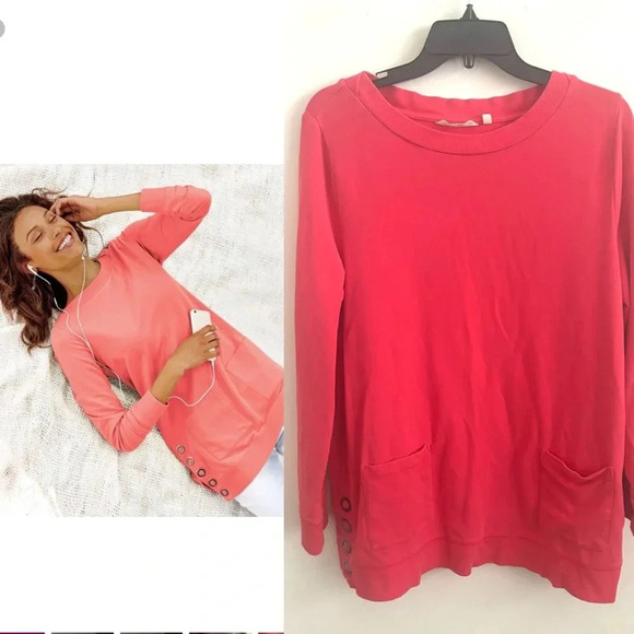 Soft Surroundings Petite Make It Snappy Tunic pullover Coral Pink Womens PXL - Picture 1 of 6